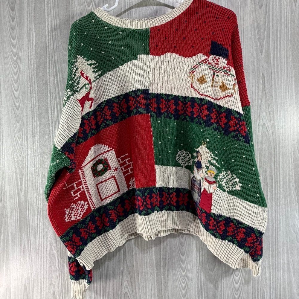 Vtg‎ Sweater Loft Christmas Sweater Reindeer Carolers Snow Barn Women’s XL